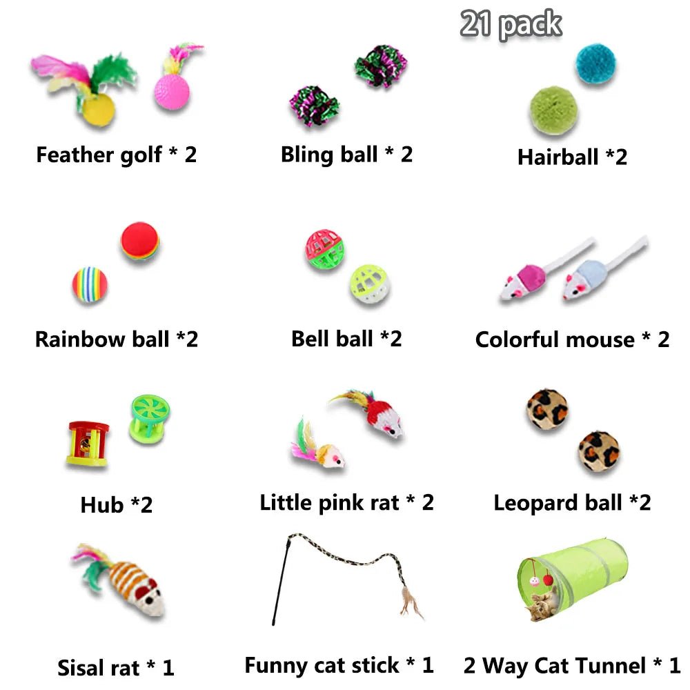 21-Piece Interactive Cat Toy Bundle: Endless Feline Fun - #pawlife