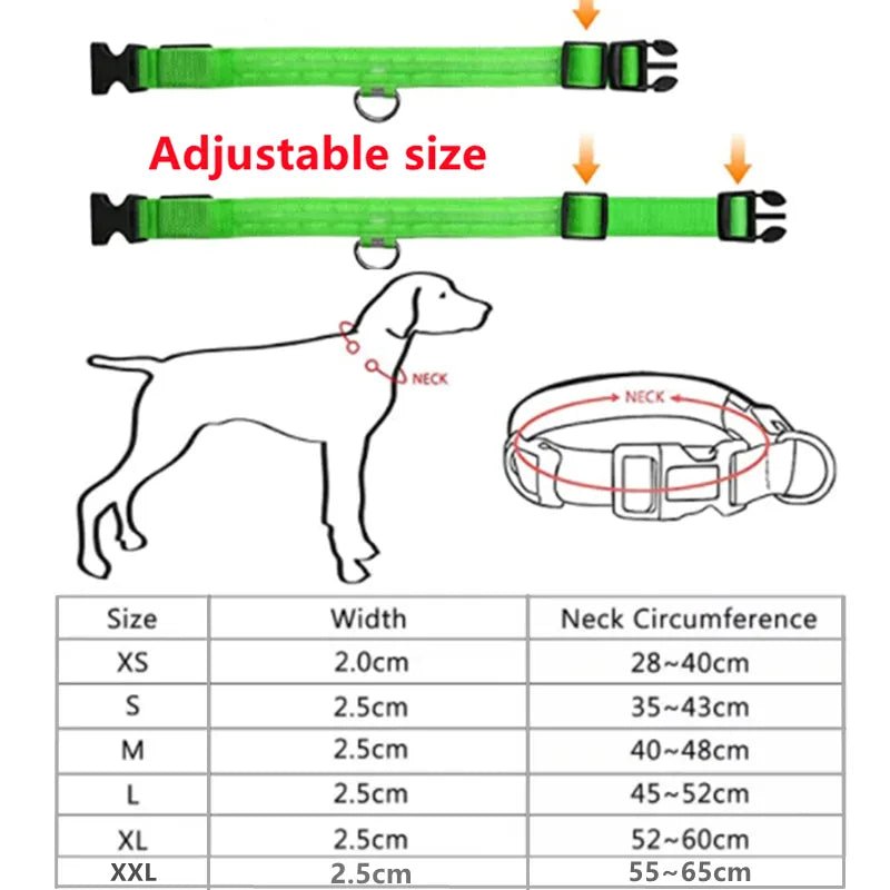 Adjustable LED Dog Collar: Glowing & Rechargeable - #pawlife