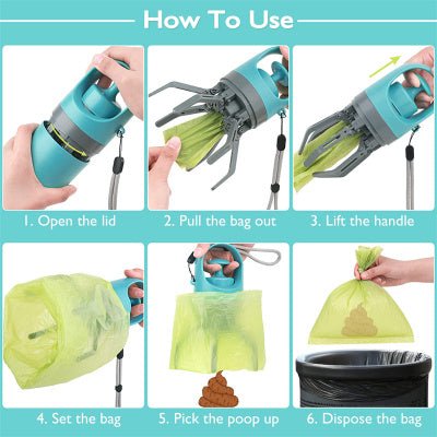 Convenient Pet Waste Cleanup: Portable Lightweight Dog Pooper Scooper with Built-in Poop Bag Dispenser and Eight-Claw Shovel - Essential Pet Product for Easy Pet Toilet Cleanup - #pawlife