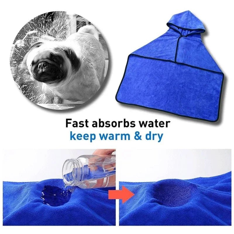 Microfiber Pet Dog Cat Bathrobe: Rapidly Absorbing Water Towel with Full Coverage and Hat for Ultimate Bathing Comfort - #pawlife