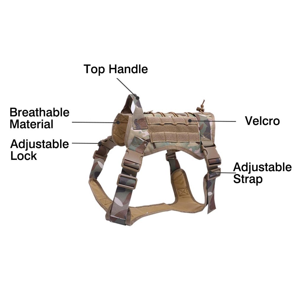 Military Tactical Dog Harness German Shepherd Pet Dog Vest With Handle Nylon Bungee Dog Leash Harness For Small Large Dogs Puppy - #pawlife