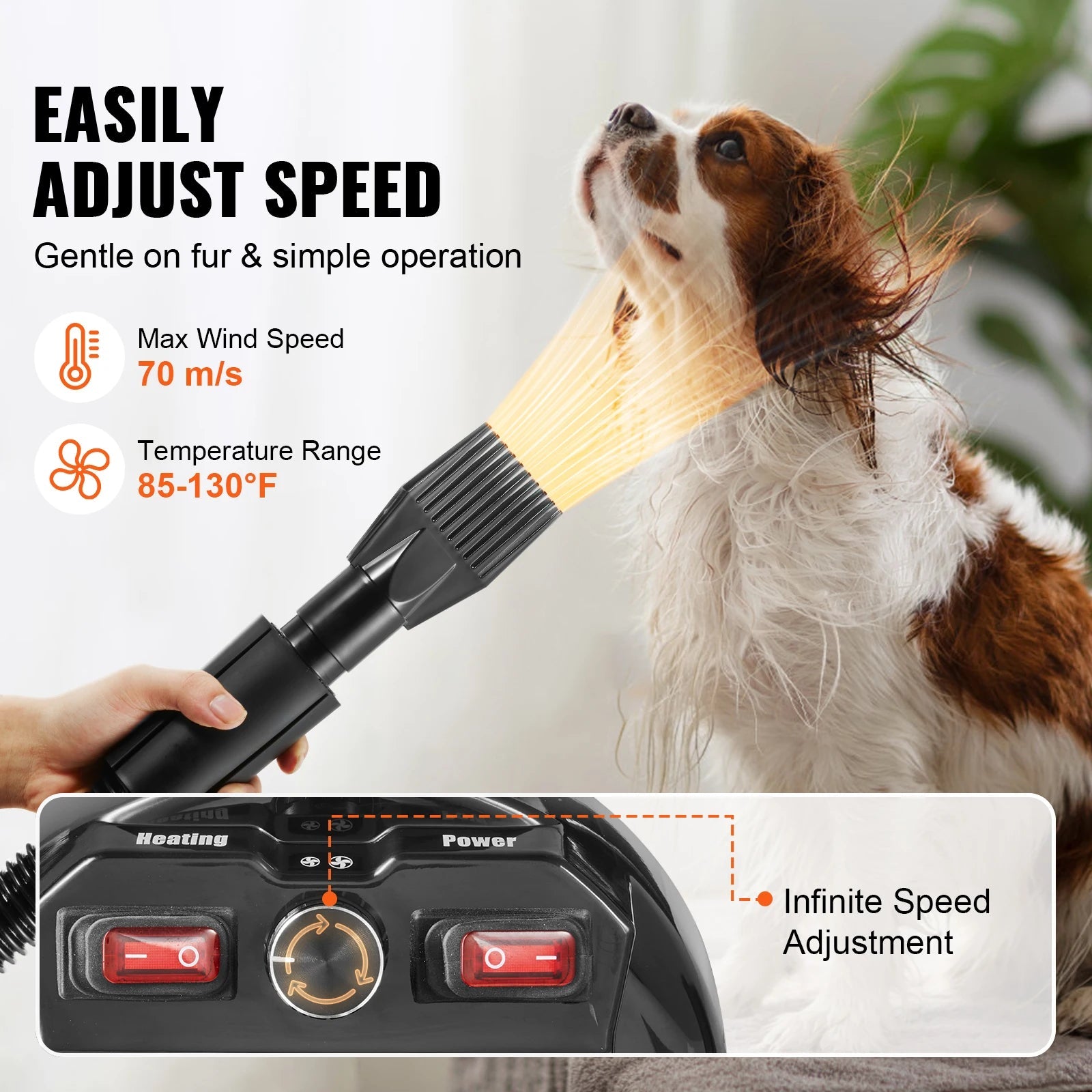 PawLife 2000W/2.7HP Dog Blow Dryer: Adjustable Speed Temperature Control with 4 Nozzles and Extendable Hose for Pet Hair Grooming - #pawlife