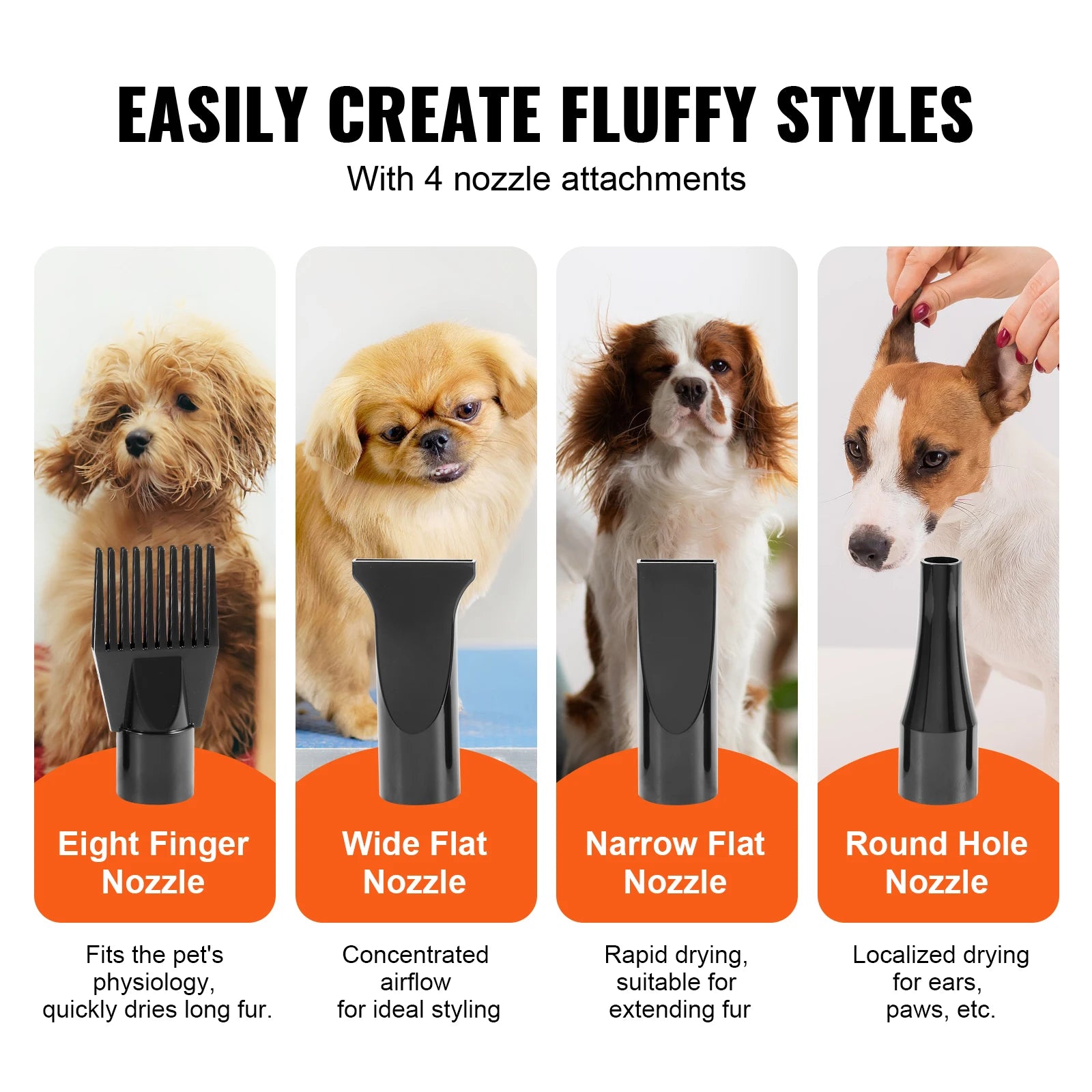 PawLife 2000W/2.7HP Dog Blow Dryer: Adjustable Speed Temperature Control with 4 Nozzles and Extendable Hose for Pet Hair Grooming - #pawlife