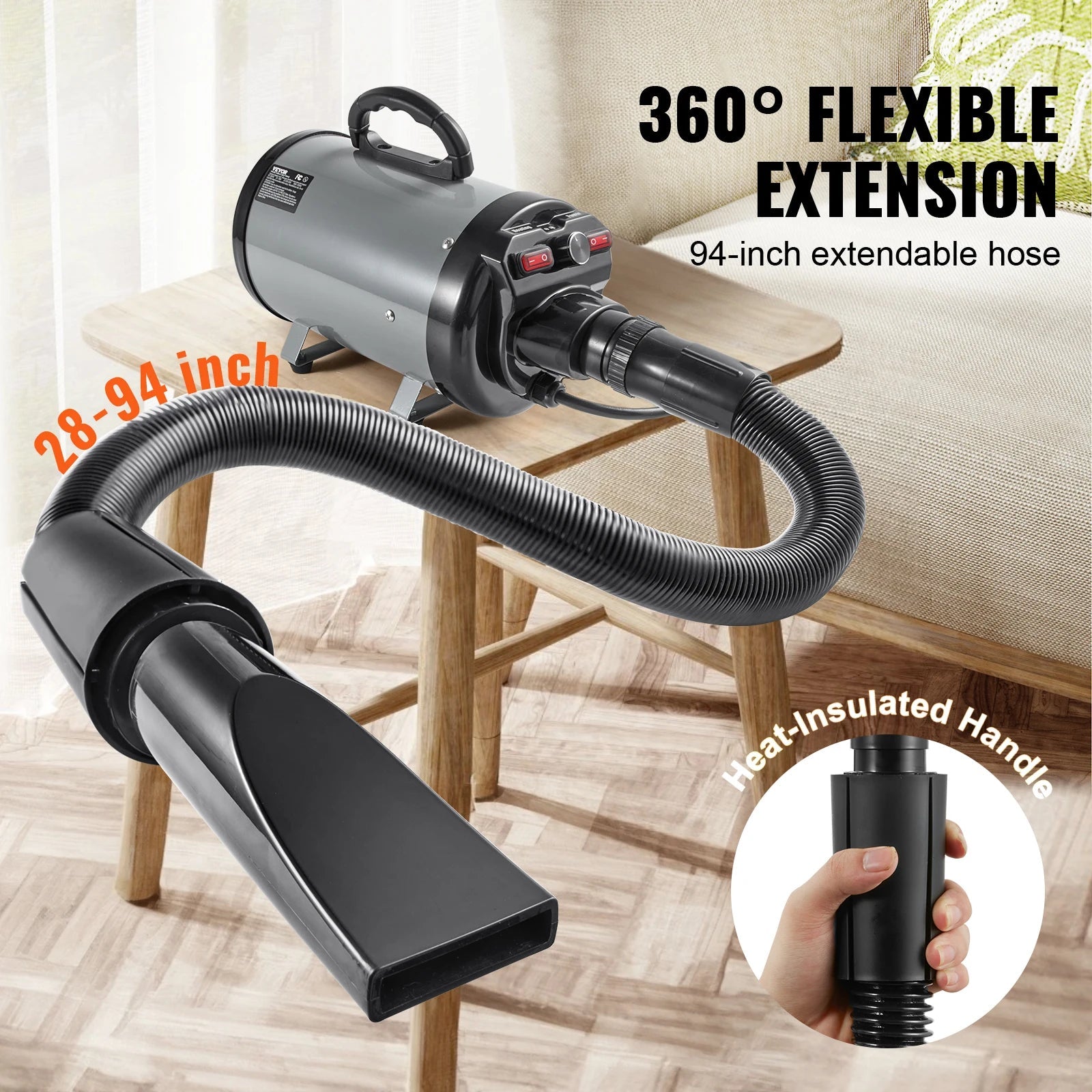 PawLife 2000W/2.7HP Dog Blow Dryer: Adjustable Speed Temperature Control with 4 Nozzles and Extendable Hose for Pet Hair Grooming - #pawlife