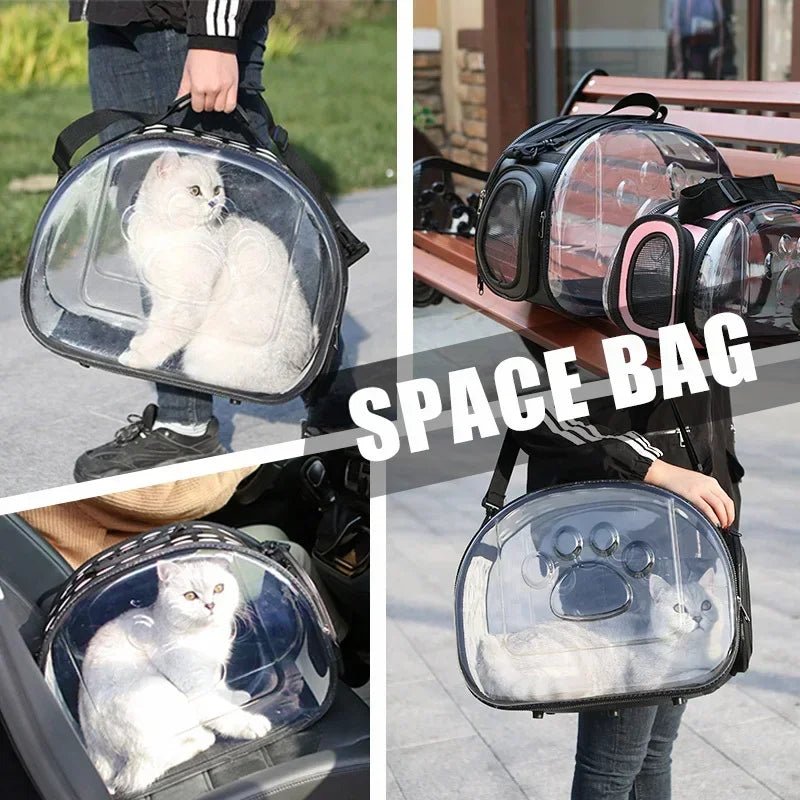 Pet Cat Carrier Bag Foldable Transparent Cage Portable Travel Breathable Cat Transport Bag Basket Backpack Handbag Pet Supplies - #pawlife