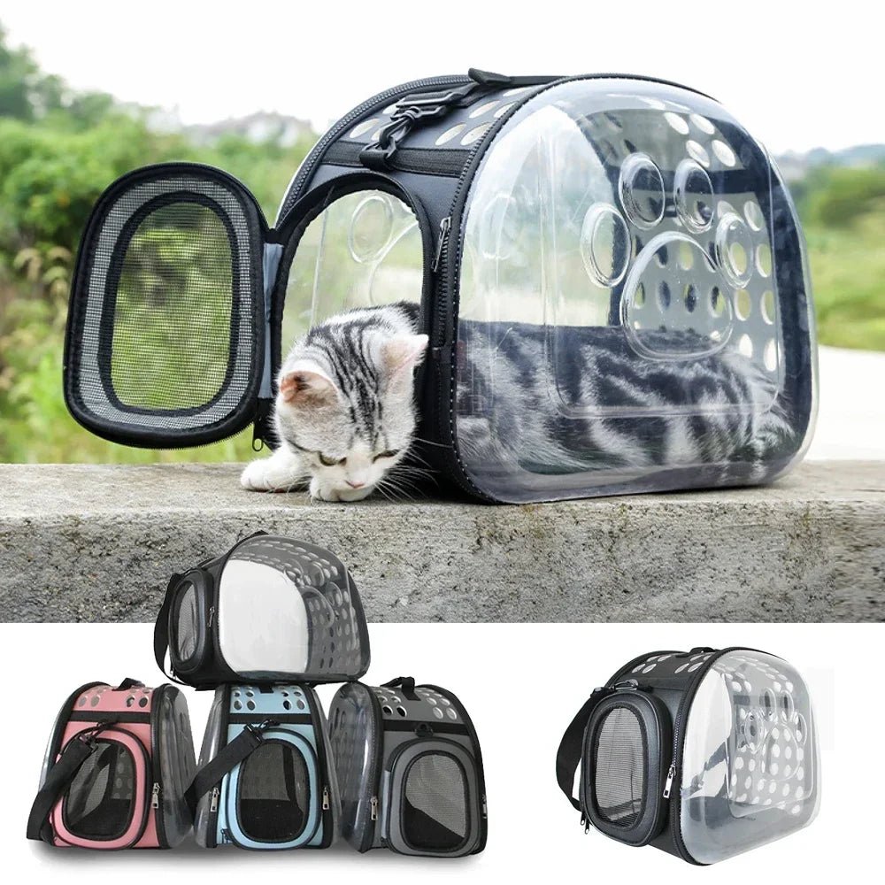 Pet Cat Carrier Bag Foldable Transparent Cage Portable Travel Breathable Cat Transport Bag Basket Backpack Handbag Pet Supplies - #pawlife