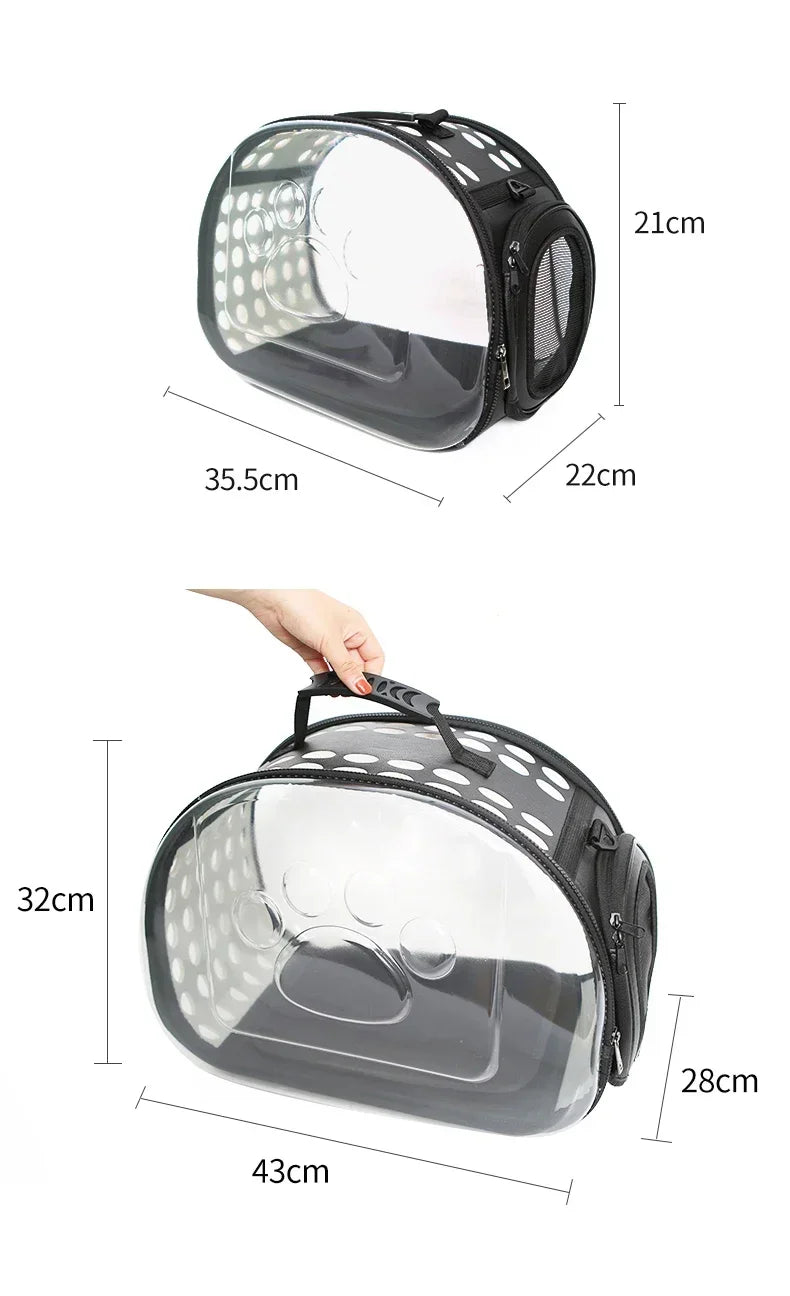 Pet Cat Carrier Bag Foldable Transparent Cage Portable Travel Breathable Cat Transport Bag Basket Backpack Handbag Pet Supplies - #pawlife