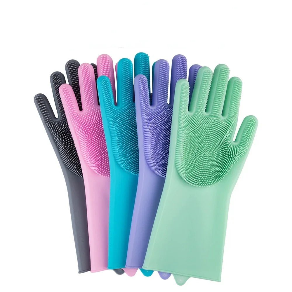 Pet Grooming Cleaning Gloves: Dog Cat Bathing Shampoo Glove Scrubber with Magic Dishwashing Cleaner Sponge Silicon Hair Removal Glove - #pawlife