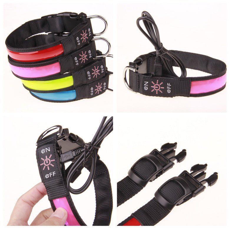 Usb Reflective Leather Luminous Collar Led Lattice Arm With Collar Reflective Lattice Dog Collar Collar Collar Collar Sleeve Can - #pawlife